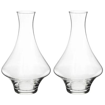 Wijn karaf - 2x stuks - 1,65 liter - D26 x H26 cm - glas - taps toelopende hals - decanteer kan - sc