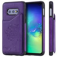 Voor Galaxy S10e kat boom reliëf patroon schokbestendige beschermende case met kaartsleuven & fotolijstjes (paars)