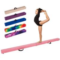 240 cm Opvouwbare Evenwichtsbalk Schuimrubberen Gymnastiekbalk met Massief Houten Basis en Antislip Onderzijde voor Tienerkinderen-Roze
