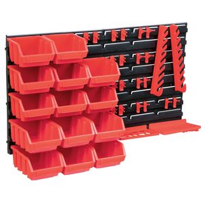 VidaXL 39-delige opslagbakkenset met wandpanelen rood en zwart