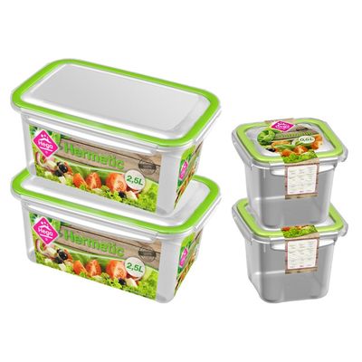 4x Voorraad/vershoudbakjes 0,5 en 2,5 liter transparant/groen