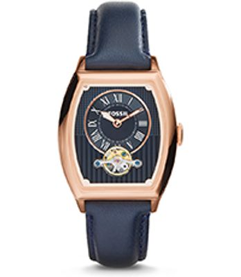 Horlogeband Fossil ME3048 Onderliggend Leder Blauw 20mm