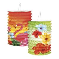 Papieren hawaii tropisch thema feest lampionnen - 2x stuks - 16 cm - Feestartikelen/versiering