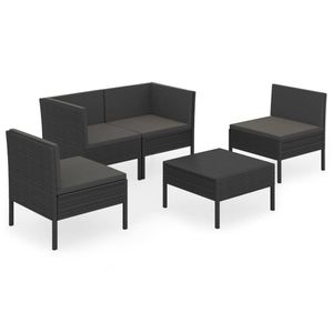 vidaXL 5-delige Loungeset met kussens poly rattan zwart