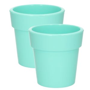 Set van 2x stuks basic plantenpotten/bloempotten kunststof dia 25 cm/hoogte 25 cm pastel groen