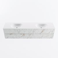MONDIAZ VICA 200cm badmeubel onderkast Carrara 4 lades. Wastafel MOON dubbel zonder kraangat, kleur Talc. - thumbnail