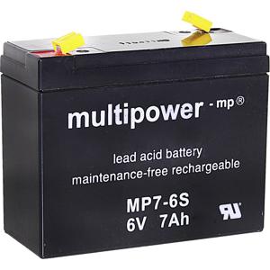 multipower MP7-6S Loodaccu 6 V 7 Ah Loodvlies (AGM) (b x h x d) 116 x 99 x 50 mm Kabelschoen 4.8 mm Onderhoudsvrij, Geringe zelfontlading