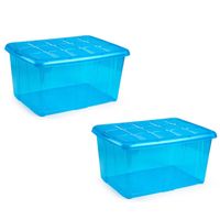 3x Opslagbakken/organizers met deksel 60 liter 63 x 46 x 32 transparant blauw - Opbergbox - thumbnail