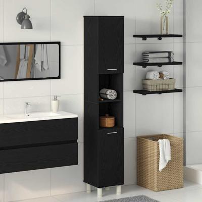 Badkamerkast Zwart Eiken 30 x 30 x 179 cm Bewerkt hout