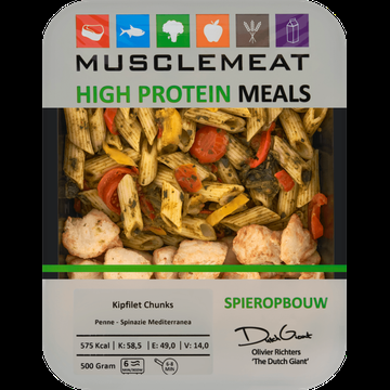 Muscle Meat High Protein Meals Kipfilet Chunks Penne Spinazie Mediterranea 500 g bij Jumbo