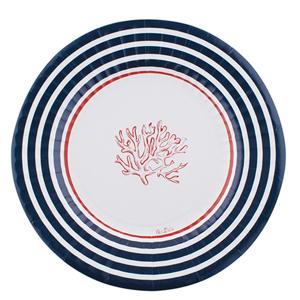 Feestbordjes/BBQ bordjes - 8x - nautisch/maritiem thema - strandfeest - rond - karton - 27 cm