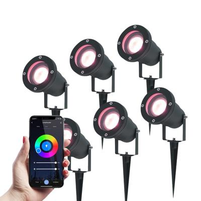 Set van 6 Sydney Smart prikspots - RGBWW - Wifi + Bluetooth - 5,5 Watt 400 lumen - IP65 Waterdicht - Bestuurbaar via app - Google Home, Amazon Alexa en Siri - Zwart - Tuinspots