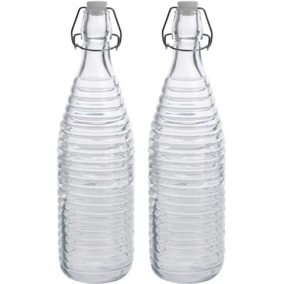 Fles met beugeldop - 2x - transparant - 1000 ml - glas - decoratie fles - olie/azijn fles