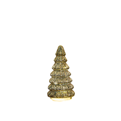 Kerstboompje glas 10led op batterij met timer 18.5x9.5 cm metallic goud - Annas collection