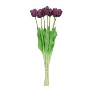 Kunst tulpen boeket - 7x stuks - donker paars - real touch - 43 cm