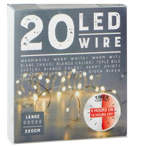 Draadverlichting lichtsnoer met 20 lampjes warm wit op batterij 220 cm met timer   -