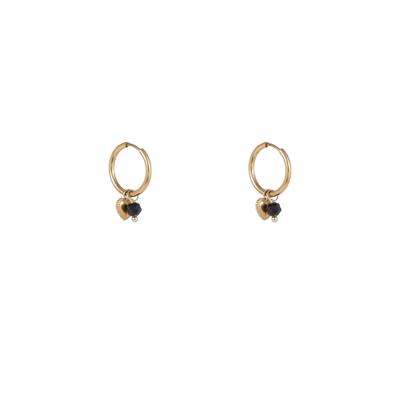 Day&Eve Oorringen Heart + Bead Zwart | Goud