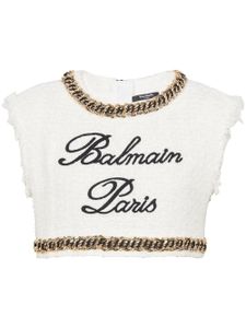 Balmain t-shirt crop à logo Signature brodé - Blanc