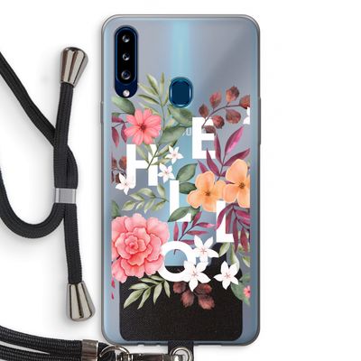 Hello in flowers: Samsung Galaxy A20s Transparant Hoesje met koord