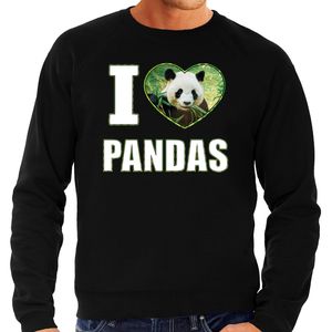 I love pandas sweater / trui met dieren foto van een panda zwart voor heren