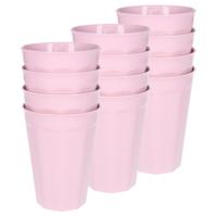 Verjaardag/kinder/camping drink bekers - 12x stuks - 300 ML - roze - kunststof - onbreekbaar