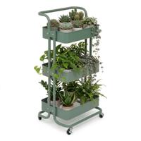 5Five Plantenrek / planten trolley - groen - metaal - 48 x 42 x 87 cm - binnen en buiten