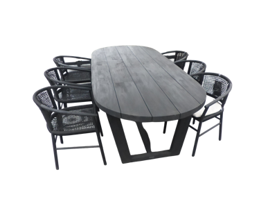Set van Lauren tafel 270x110x76 cm charcoal en 6 Kevin stoelen lava - Yoi