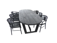Set van Lauren tafel 270x110x76 cm charcoal en 6 Kevin stoelen lava - Yoi