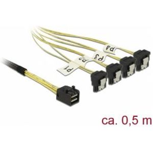 Delock 85684 Kabel Mini SAS HD SFF-8643 > 4 x SATA 7 Pin haaks 0,5 m
