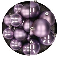 18x stuks kunststof kerstballen lila paars 6 en 8 cm - Kerstbal - thumbnail