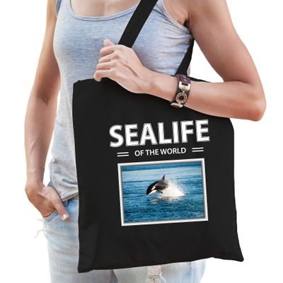 Katoenen tasje Orka zwart - sealife of the world Orkas cadeau tas