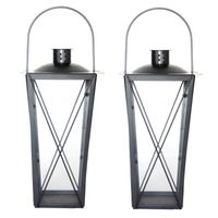 Set van 2x stuks zilveren tuin lantaarn/windlicht van ijzer 20 x 20 x 40 cm - Lantaarns - thumbnail