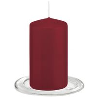 Trend Candles - Stompkaarsen met glazen onderzetters set van 2x stuks - bordeaux rood 6 x 12 cm - thumbnail