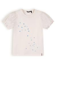 NoNo Meisjes t-shirt met puffy mouw - Kantal - Pearled ivoor wit