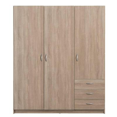 Leen Bakker - Kledingkast Varia 3-deurs - Licht Eiken - 175x146x50 Cm - Spaanplaat - Bruin