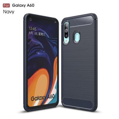 Geborsteld textuur koolstofvezel TPU Case voor Galaxy A60 (marineblauw)