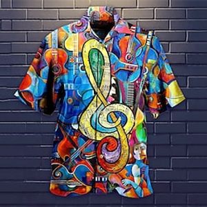 Voor heren Overhemd Hawaiiaans overhemd Grafische prints Muziek Opmerkingen Muziekinstrument Cubaanse kraag Wijn Abrikoos Olijfgroen Zwart Wit Casual Hawaii Korte mouw Afdrukken Button-omlaag Kleding Lightinthebox