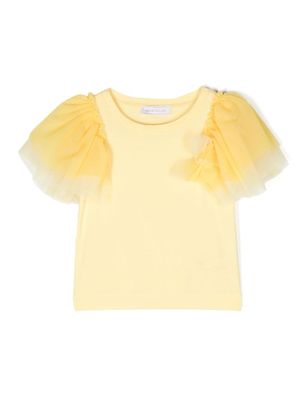 Monnalisa t-shirt en coton à manches en tulle - Jaune