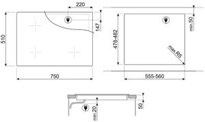 Smeg SI4742D kookplaat Zwart Ingebouwd 75 cm Inductiekookplaat zones 4 zone(s)