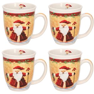 Set van 4x stuks kerstmokken kerstman met kerstsok