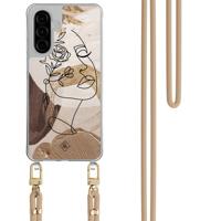 Samsung Galaxy A57 hoesje met beige koord - Abstract gezicht bruin