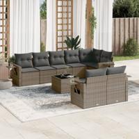 9-delige Loungeset met kussens poly rattan grijs
