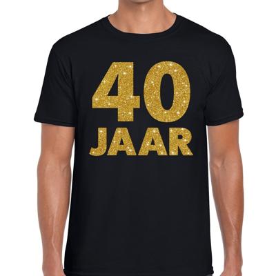 Heren t-shirt 40 jaar - zwart - gouden glitter tekst - 40e verjaardag shirt