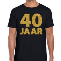 Heren t-shirt 40 jaar - zwart - gouden glitter tekst - 40e verjaardag shirt