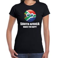Africa makes you happy landen t-shirt Zuid-Afrika zwart voor dames met emoticon