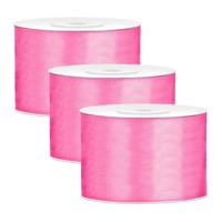 Partydeco Cadeaulint - 3x - roze - 5 cm x 25 meter - satijn - sierlint - inpakken - decoratie