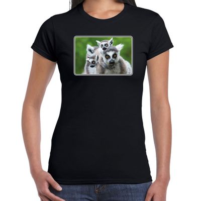 Dieren t-shirt met maki apen foto zwart voor dames Dieren t-shirt met maki apen foto zwart voor dames