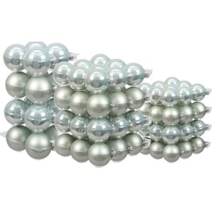 88x stuks glazen kerstballen mintgroen (oyster grey) 4, 6 en 8 cm mat/glans