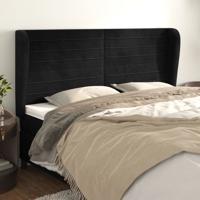 Hoofdbord met randen 163x23x118/128 cm fluweel zwart