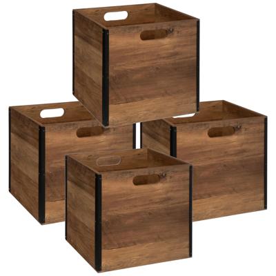 Opbergmand/kastmandje - Set van 4x stuks - Bruin hout - 31 x 31 x 31 cm - 29 liter - Vakkenkast mand Opbergmand/kastmandje - Set van 4x stuks - Bruin hout - 31 x 31 x 31 cm - 29 liter - Vakkenkast mand